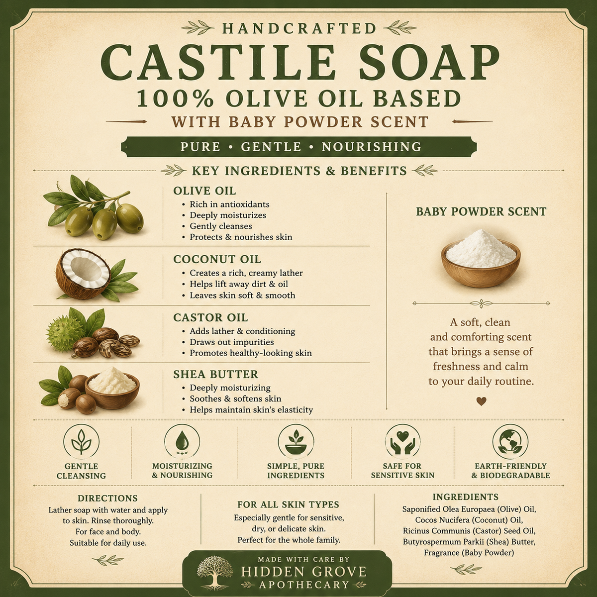 Baby Powder Scented Castile Soap Bar