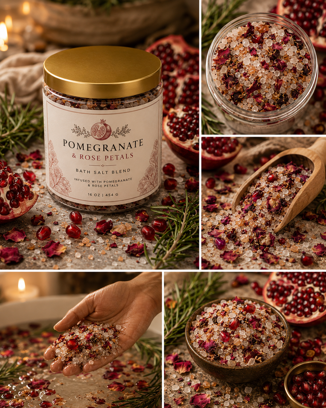 Pomegranate, Rose petal, & Pink Himalayan Bath Salt Blend (16oz)