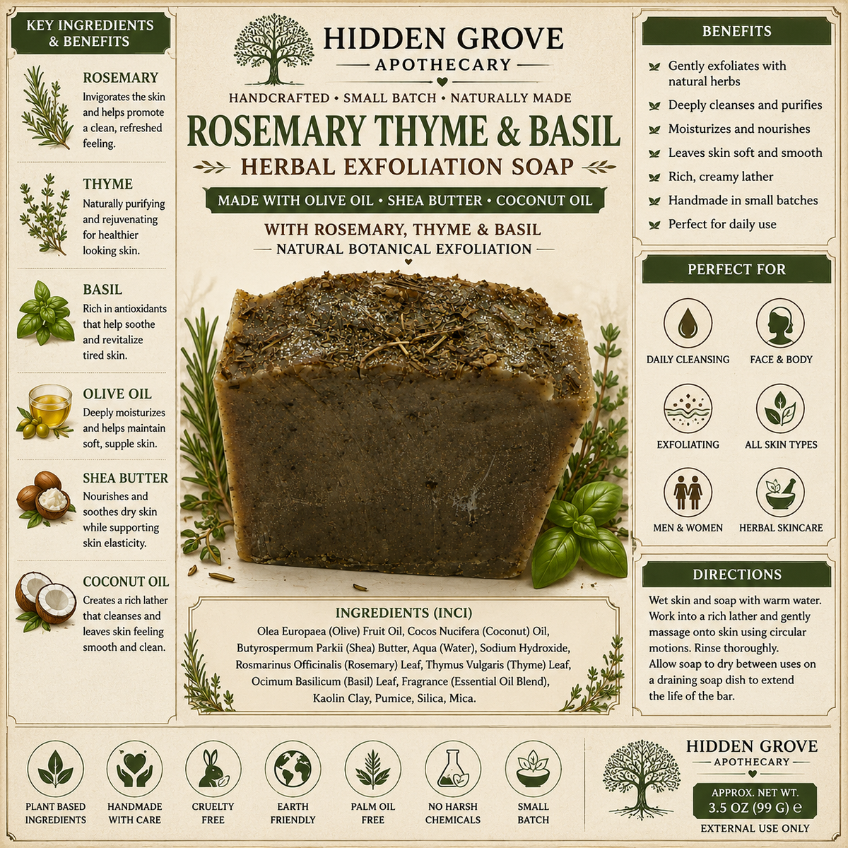 Rosemary, Thyme, & Basil Soap Bar